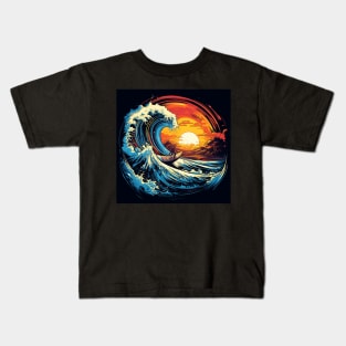 Sunset Surf Ballet: Dancing with Massive Waves Kids T-Shirt